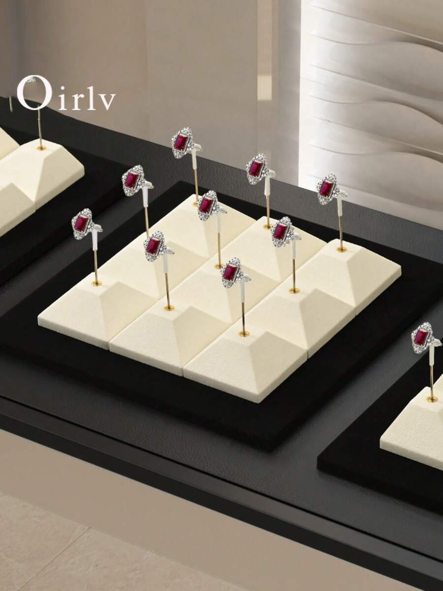 Oirlv Rak Pajangan Perhiasan Mewah, Tempat Penyimpanan Anting dan Cincin, Organizer Perhiasan Meja untuk Pajangan Ritel Butik - Krem - View 1