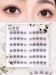 WANPIN WAN PIN Camellia Glue-Free False Eyelashes, 7-10mm C Curl Natural Thin Cluster Lashes, 6 Rows Lightweight Breathable, Soft Comfortable Fit, Easy To Wear, Suitable For Beginners, Natural Curly Look, Daily Makeup - C - View 1