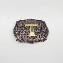 1pc Western Cowboy Style Metal Belt Buckle With Embossed Letter, Vintage Leather Belt Buckle - Bronze - View 28