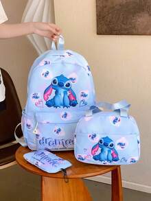 3-Piece Disney Unisex Backpack Set, Backpack + Pencil Case + Lunch Bag, Multi-Functional Adjustable Casual Backpack, Outdoor Storage Bag, Suitable For Back To School Season Children's Gift - A - View 4