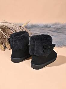 Children's Comfortable Snow Boots With Faux Fur Collar And Non-Slip Rubber Sole - Black - View 5