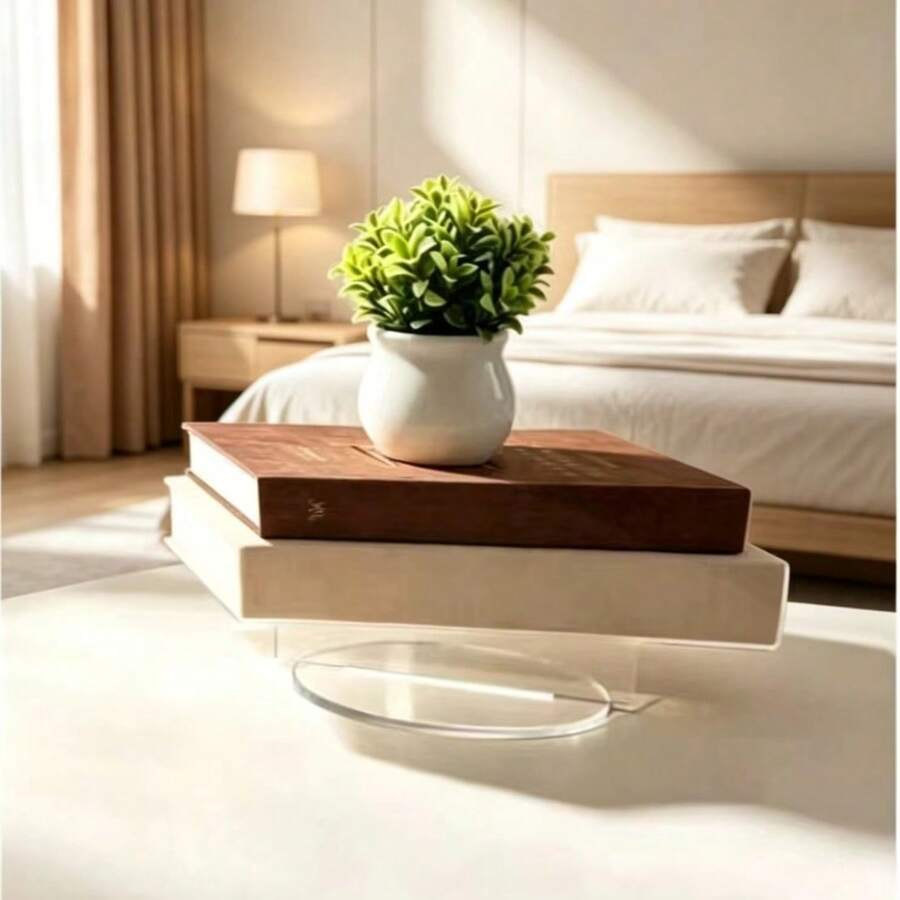 2D Flat Acrylic Faux Linen Book Decor, Suitable For Bookshelf, Coffee Table, Home Decoration, Display Shelf Ornament, Decorative Aesthetic Function, Minimalist Neutral Style Design, Fits Various Home Aesthetic Styles - 222 - View 1