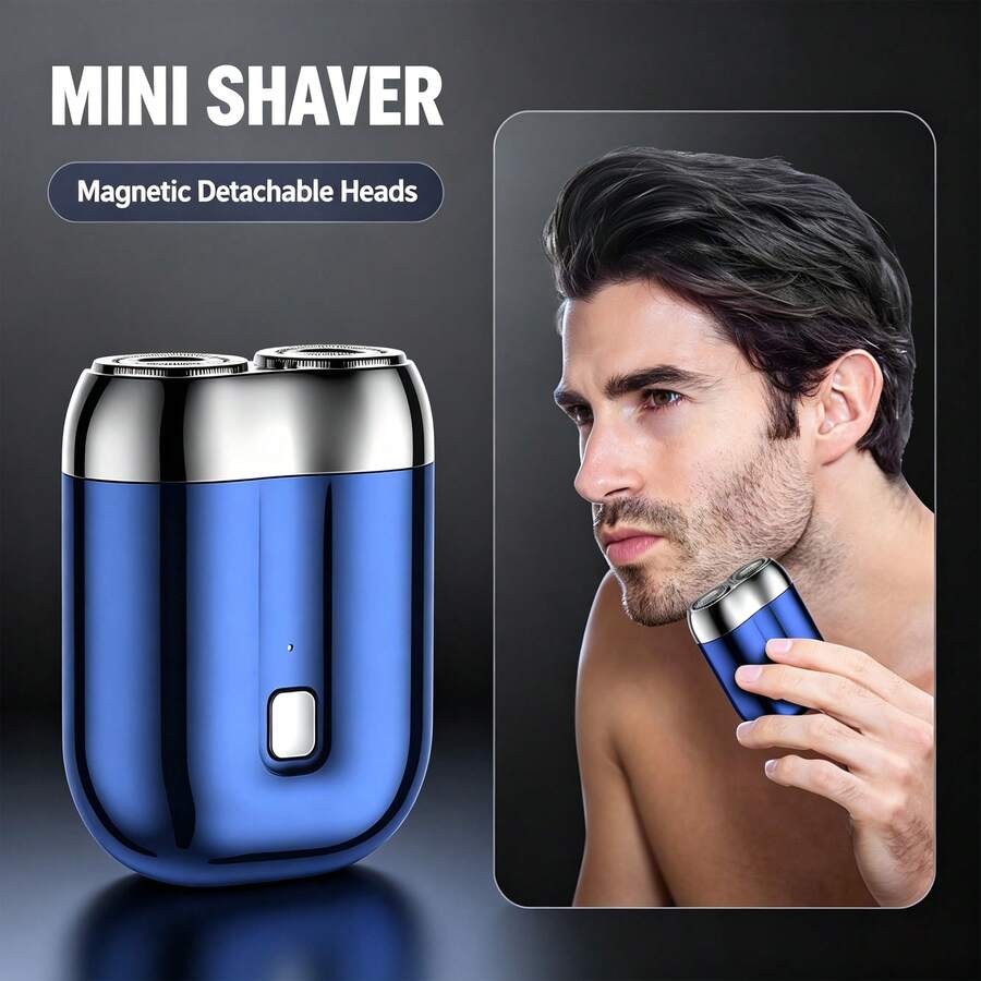 Mini Dual-Head Electric Shaver, Magnetic Detachable Blade Head, Waterproof Washable, USB Rechargeable Pocket Razor, Men's Portable Compact Beard Trimmer For Travel And Business Trips