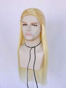 Medieval Vintage Noble Men Long Blonde Synthetic Straight Wig Natural Looking Half Ponytail Stylized Cosplay Halloween Party Costume Wig - Gold - View 8