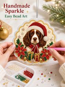 1pc Personalized Custom Pet Photo Christmas Ornament, DIY Pearl Diamond Painting Style Christmas Pendant, Custom Dog Cat Photo Christmas Tree Decoration, Pet Lover Holiday Memorial Gift - Multicolor - View 4