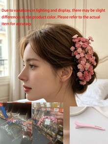 1pc Floral & Star Decorated Hair Clip, Romantic Bohemian Style Curved Design Hair Accessory, Suitable For Wedding, Photography, Daily Wear, Spring - Multicolor - View 9