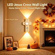 LED Jesus Cross Wall Light, Home Decor Cross-Shaped Wall Lamp, Rechargeable Magnetic Motion Sensor Wall Light, 3 Colors Dimmable, Battery-Powered, Suitable For Halloween, Christmas, Thanksgiving, Wedding Birthday Party Signs, Easter Decorations - Multicolor - View 2