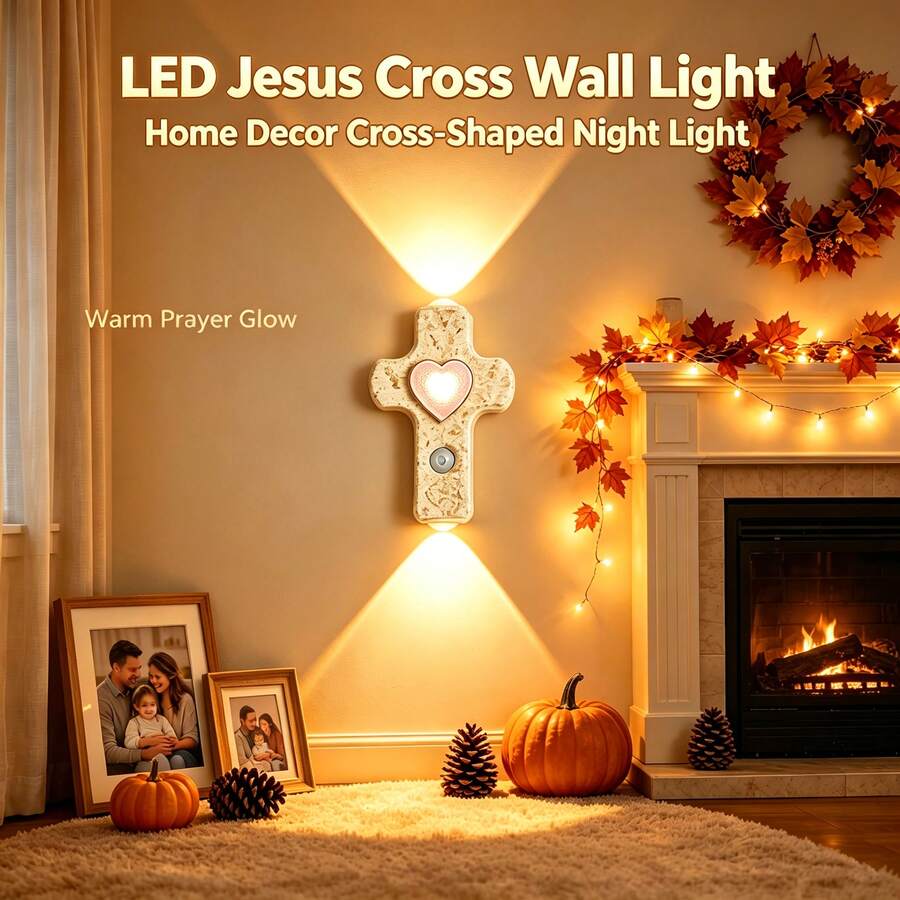 LED Jesus Cross Wall Light, Home Decor Cross-Shaped Wall Lamp, Rechargeable Magnetic Motion Sensor Wall Light, 3 Colors Dimmable, Battery-Powered, Suitable For Halloween, Christmas, Thanksgiving, Wedding Birthday Party Signs, Easter Decorations