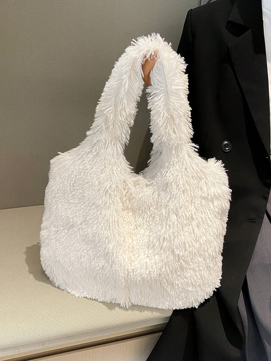 Autumn/Winter New Solid Color Long Fur Vest Style Tote Bag, Soft & Lightweight Plush Handbag, Fashion Casual Underarm Large Capacity Shoulder Bag For Women's Daily Use