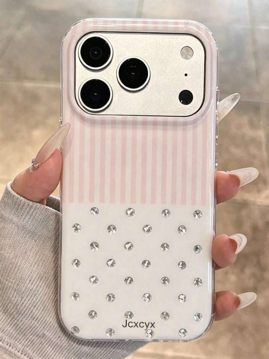 粉藍條紋軟手機殼,附亮面拉鍊,防震保護殼,適用於 iPhone 18 Pro Max、18 Pro、17 Pro Max、17 Pro、17、16 Pro Max、16 Pro、15 Pro Max、15 Pro、14 Pro Max、14 Pro、13 - 粉色 - 查看 1