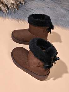 Infant Fashion New Snow Boots With Bow Decoration - Maroon - View 5