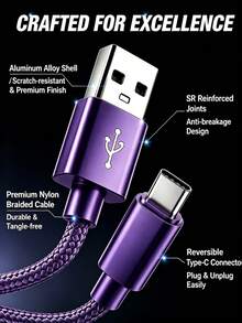 5-Pack 1m USB-Type-C كابلات شحن الهاتف من النايلون المجدول، خالية من التشابك، متينة، تدعم ، نقل البيانات، طويلة الأمد، وردي، مناسبة للسيارة/السفر/الحرم الجامعي، متوافقة مع Galaxy S24 S25 S26 و Pixel وأجهزة Android - متعدد الألوان - مشاهدة 3