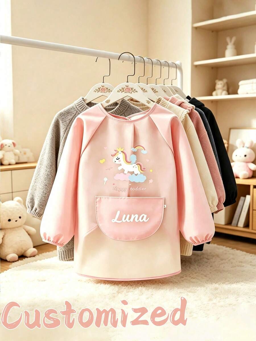 Personalized Custom Long Apron, Customizable Name Print Reversible Apron, Painting Smock, Soft Skin-Friendly Durable, Art Graffiti Painting Protective Clothing, Lightweight Breathable Full Sleeve Jacket - Multicolor - View 1