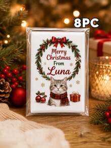 8/16/25pc Personalized Custom Pet Photo Text Christmas Pocket Tissue Sticker,Custom Dog Cat Picture Custom Slogan Name Print,Pet Santa Hat Scarf Xmas Pattern Design Sticker,Holiday Gift,Pet Owners Animal Lovers,Holiday Party,Home Dining Outdoor Daily - Multicolor - View 24