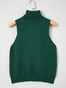 Acelitt Autumn/Winter Holiday Christmas Candy Cane Embroidered High Neck Cropped Sleeveless Ribbed Knit Vest, Suitable For Holiday Parties And Daily Wear - Green - View 5