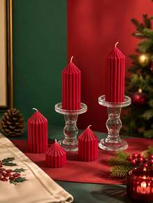 Red Wine Striped Pillar Candles, Aesthetic Table Centerpiece Decor, Room Decoration, Autumn Home Decor, Gift, Wedding, Holiday Party Decoration, Christmas, Multiple Sizes, Gift For Women, Wedding Guest Favors - Candle - View 9