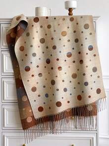 1pc Colorful Polka‑Dot Print Tasseled Thick Scarf 65*200cm, Polyester Faux Cashmere, Fall Winter Shawl For Travel Party Outing, Wear As Scarf Shawl - Multicolor - View 14