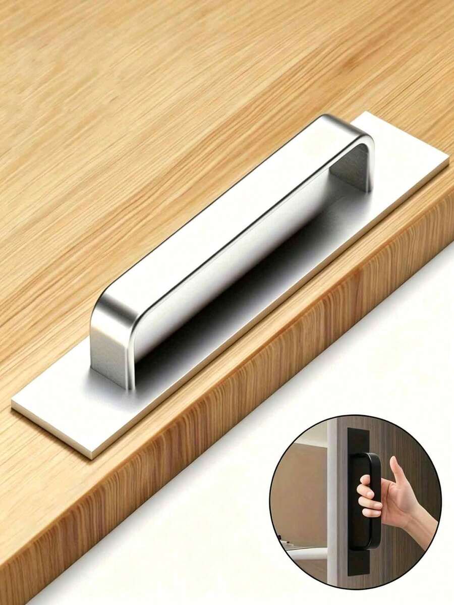 Alloy Self-Adhesive Cabinet Drawer Handles, Suitable For Kitchen And Bathroom Cabinets And Drawers - Modern Black Sliding Cabinet Handles, Drawer Handles, Sliding Glass Door Handles, Cabinet Door Handles (With Adhesive Backing). - Multicolor - View 1