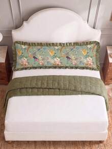 1pc Green Watercolor Leaf And Bird Pattern Long Pillowcase Is Simple In Design And Versatile In Function. It Is Made Of Modern Minimalist Polyester Fabric, Which Is Soft And Comfortable. It Is Suitable For Use In The Master Bedroom, Secondary Bedroom - Multicolor - View 7