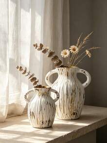 1pc Double Handle Ceramic Vase, Wabi-Sabi Textured Flower Vase For Home Decor - 1PC - View 10