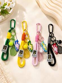 1pc,Sporty Sneaker & Tennis Racket Keychain, Colorful Rope Tassel Bag Charm, Cute Sports-Themed Pendant, Backpack & Handbag Accessory - Multicolor - View 2