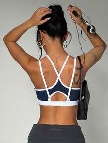 Women's Solid Color Removable Padded Criss-Cross Back Sports Knit Bra - Multicolor - View 2
