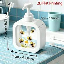 Creative Bathroom Dispenser With Hand Pump - 5 Cute Cartoon Bees Playing Around Daisies, Warm Healing Design, Suitable For Bathroom, Kitchen, Sink - Fits Soap, Hand Wash, Body Wash And More - Creative Lotion Bottle - Multicolor - View 9