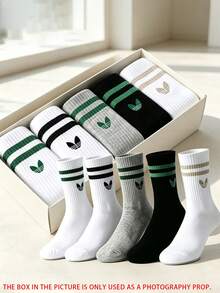 7 Pairs Random Assorted Men's Striped Mid-Calf Socks, Popular Colorway, Daily Streetwear Matching, Multi-Color Random Shipment - Multicolor - View 3