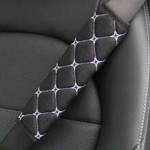 1pc PU Leather Plaid Embroidered Seat Belt Shoulder Pad, Comfortable Anti-Chafing Car Seat Belt Shoulder Cushion, Car Interior Accessory, All Season, Unisex - A - View 8