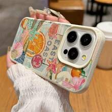 1pc TPU Material Coastal Shell & Sweet Orange Pattern Phone Case Compatible With IPhone 17 Pro Max/17/16 Pro Max/15/13/12/11/ S20 FE/A15/S24/A55/ Note 11/Note 12/Note 13 Pro Full Coverage Anti-Drop Soft Protective Cover - White - View 4