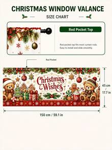 1pc Teddy Bear Gingerbread Christmas Wishes Window Valance, Cute Vintage Farmhouse Polyester Rectangular Rod Pocket Printed Short Curtain, Festive Kitchen Window Decor For Christmas Party Dining Room Winter Home - Multicolor - View 11