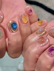 1 Box Colorful Jelly Crushed Stone Nail Art Decorations, Assorted Mix, Transparent Jelly Texture, Includes Green, Yellow, Pink, Purple And Other Rich Macaron Tones, Each Piece Irregularly Shaped With High Transparency, Suitable For Sweet Cool Fun Colorful Summer Style Nail Art - Multicolor - View 2
