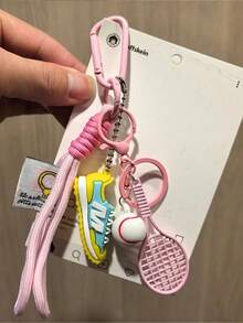 1pc,Sporty Sneaker & Tennis Racket Keychain, Colorful Rope Tassel Bag Charm, Cute Sports-Themed Pendant, Backpack & Handbag Accessory - Multicolor - View 14