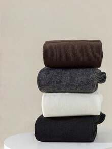1/2/3 Pairs Women Solid Color Over-The-Knee Socks, White Thigh High Compression Stockings, Slimming Leg, Suitable For Dresses, Boots, Flats, Versatile For All Seasons - Multicolor - View 4