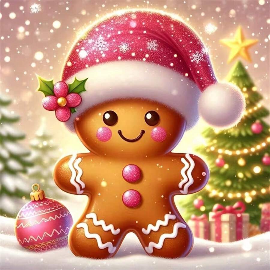 1PC DIY 5D Diamond Painting Kit Christmas Gingerbread Man Pattern - Round Full Diamond Art Mosaic Craft, Home Wall Decor, Unframed - No Frame - View 1
