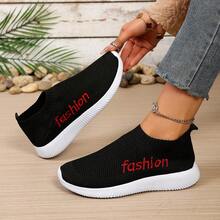 Sepatu Lari Rajut Kasual Luar Ruangan Sporty Wanita untuk Semua Musim dengan Motif Garis-garis - merah hitam - View 10