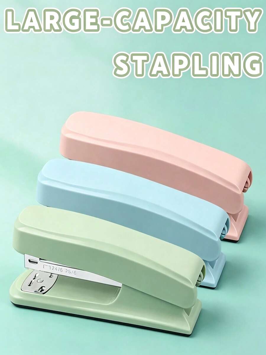 1pc Solid Color Office Stapler, Lightweight Effortless Stapler, Multi-Function Durable Student Stapler, Small Portable Binding Machine, Student Stapler, Office