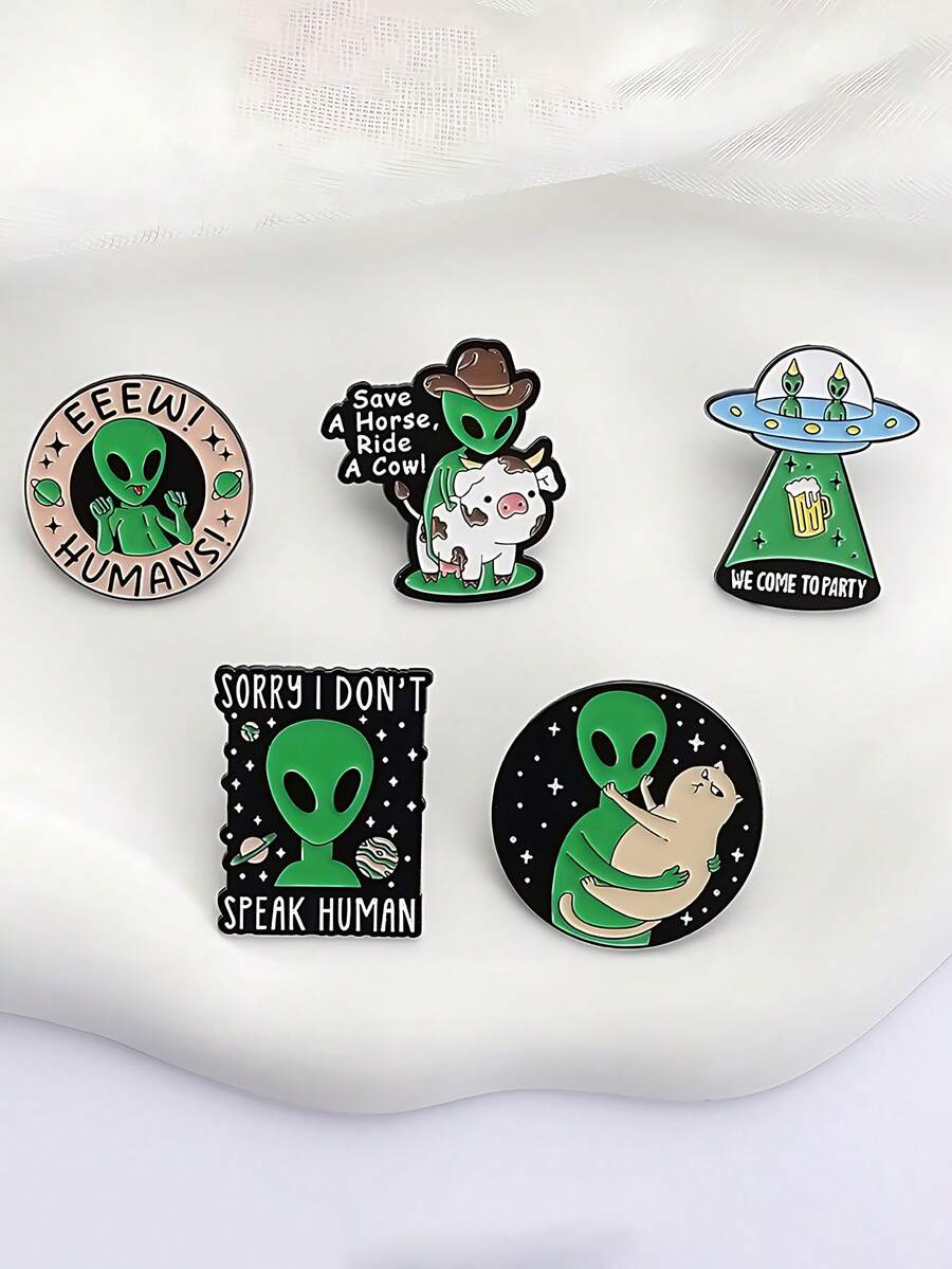 Cute Quirky Alloy Oil-Drip English Letter Alien Brooch, Unisex Backpack & Clothing Decoration - Multicolor - View 1