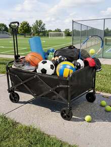 Carrito Vagón Plegable Multiusos Con Llantas Todo Terreno Mango Ajustable Soporta Hasta 100 Kilos - Negro - Ver 4