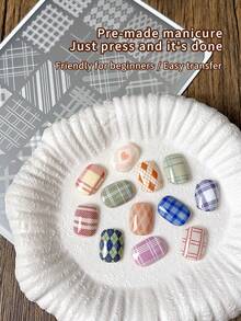 annies Plaid Pattern Nail Art Stamping Plate, Stainless Steel Nail Stamp Template, Checker Grid Image Plate With Stamp Polish Gift For DIY Manicure - Multicolor - View 5