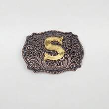 1pc Western Cowboy Style Metal Belt Buckle With Embossed Letter, Vintage Leather Belt Buckle - Bronze - View 14