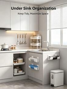 1/2pcs Side Mounted Kitchen Storage Rack, Wall Mounted Plastic Storage Rack, Used For Umbrellas, Garbage Bag Rolls, Cling Film Racks, Tin Foil, Kitchen Accessories, Storage Racks, Cabinet Storage Racks, Kitchen Decoration, Christmas, Holiday Gifts - Multicolor - View 9