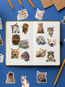 50Pcs Funny Realistic Cat Head Stickers, Multi‑Breed Meme Cat Heads With Outfit And Accessory Elements, Real Photo‑Style Print, For Journal, Water Bottle, Notebook, Storage Box, Christmas, Halloween & Daily Pet Stickers Decor - Multicolor - View 5