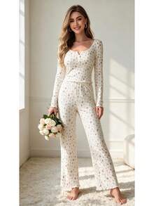 Women Lounge Sets - Beige - View 2