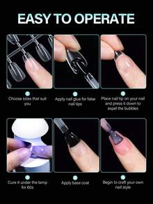 TOMICCA 120/192/360pcs Short Almond Shaped Acrylic False Nails, 12 Sizes, Semi-Matte Inner, Fit Nails, Suitable For Professional Nail Salon And Home DIY Wearable Nails - Clear - View 5