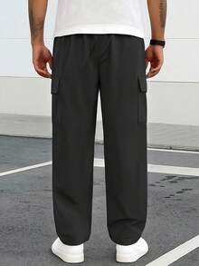 New Men's Casual Sports Cargo Pants, Suitable For Streetwear, Home, Simple Daily Wear, Elastic Waistband With Drawstring, All-Season Wear, Perfect Gift For Husband, Boyfriend, Father - Black - View 6