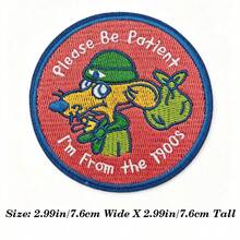 1pc/2pcs/3pcs/4pcs Please Be Patient I'm From The 1900s Iron‑On Patch, Round Retro Cartoon Mouse Funny Embroidered Applique - Multicolor - View 3