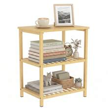 Bamboo Side Table, 3-Tier With Slatted Shelves, For Small Spaces, Living Room And Bedroom, Natural Color. - Nature - View 8