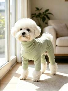 Pet Dog Clothing Multi-Color/Solid Color Fleece Home Wear Four-Legged Jumpsuit Anti-Shedding Base Layer Casual Comfortable Inner Lining Top Suitable For Small Dogs (Poodle, Bichon, Pomeranian, Yorkshire Terrier, Maltese) All-Season Wear - Mint Green - View 3