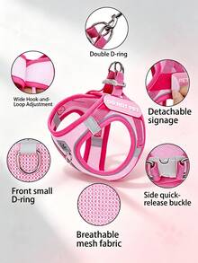 Adjustable Dog Harness And Leash Set With Reflective Strips, Escape-Proof And Tear-Resistant Pet Vest, Available In Pink, Purple, Black, Suitable For Cats And Small Dogs - Multicolor - View 3
